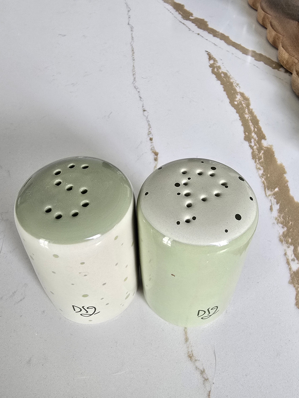 Speckled Green & Cream Ceramic Salt and Pepper Shakers